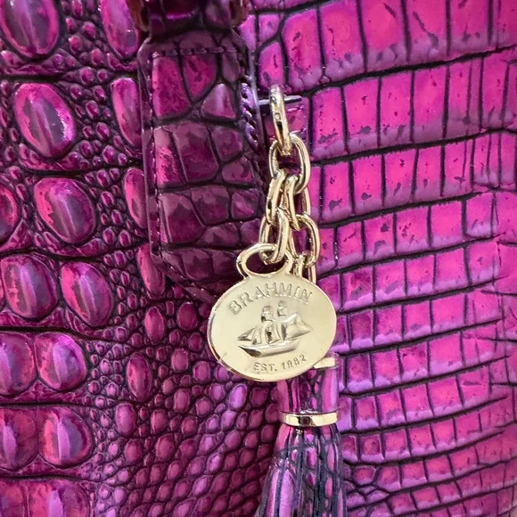 Brahmin Fuchsia Crocodile-Embossed Tote - Picture 4 of 9